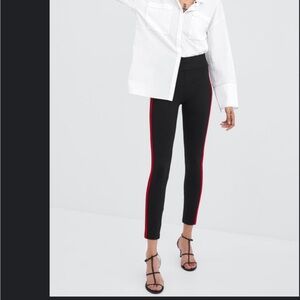 Zara red and white stripes black leggings